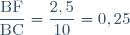 \dfrac{\text{BF}}{\text{BC}}=\dfrac{2,5}{10}=0,25
